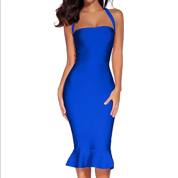 Blue Halter Mermaid Fit Dress - Picture 1 of 4